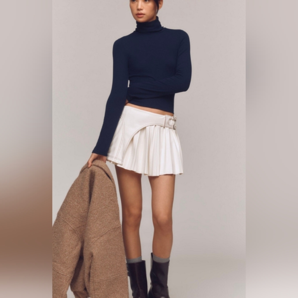 Anthropologie White Pleated Skort